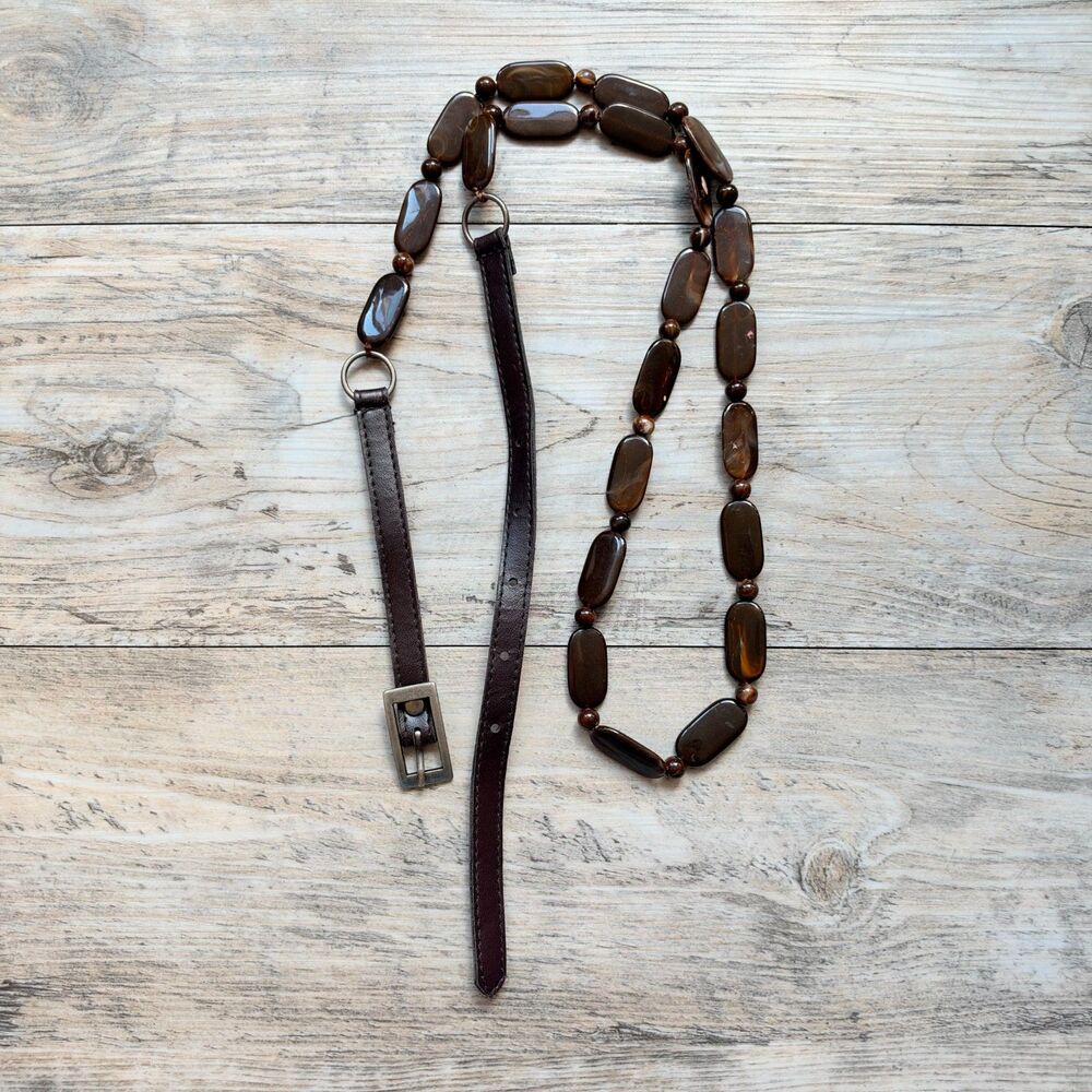 Vintage Brown Beaded Belt Size 40 Double Strand Y2K Boho Statement Waist Belt